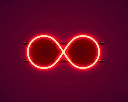 Infinity neon symbol on the red background. Stock Illustration