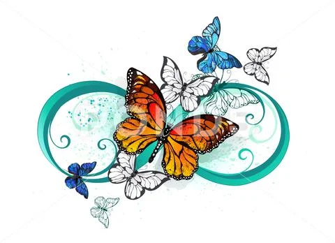 Infinity with an orange butterfly Stock Illustration