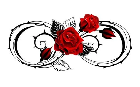 Infinity outline symbol with rose Stock Illustration