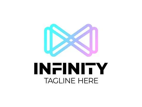 Infinity play media line logo vector. 3D media play logo design template. Med Stock Illustration