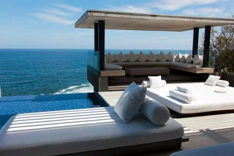 Infinity pool and sea Stock Photos