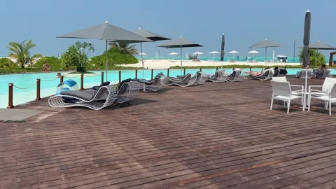 Infinity Pool Area Overlooking Lagoon Maldives Resort Stock Footage 330883300