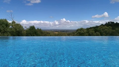 Infinity Pool Drone Gliding Above Water Stock Footage 124294599