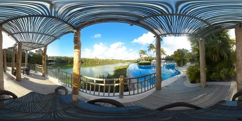 Infinity Pool overlooking Lagoon at Mexican Resort 360 Footage Stock-Footage 129924282