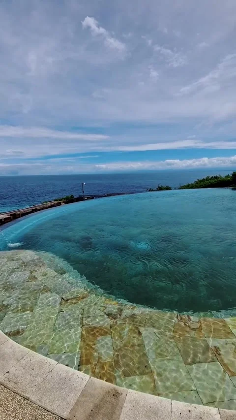 Infinity Pool Overlooking Ocean Horizon Stock Footage 318252931