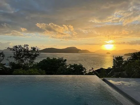 Infinity Pool Overlooking Sea at Sunset, Phuket Stock Photos
