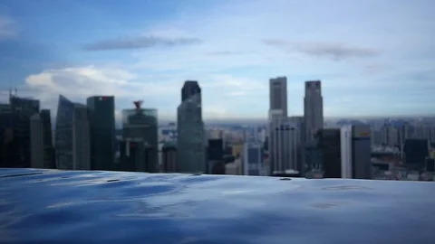Infinity Pool Overlooks City Skyline Stock Footage 77766099
