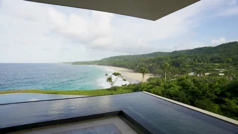Infinity pool with seas view. Dominican Republic beach resort landscape. Stock Footage 144030246