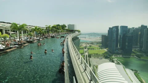 Infinity pool with spectacular views over Singapore Video stock 218598955