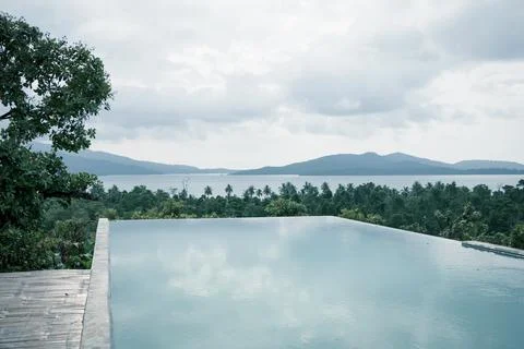 Infinity pool in tropical destination Stock Photos