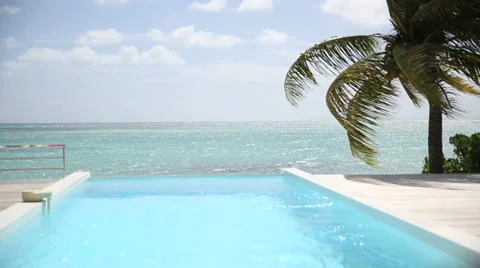 Infinity pool with view on caribbean sea Stock Footage 38138378