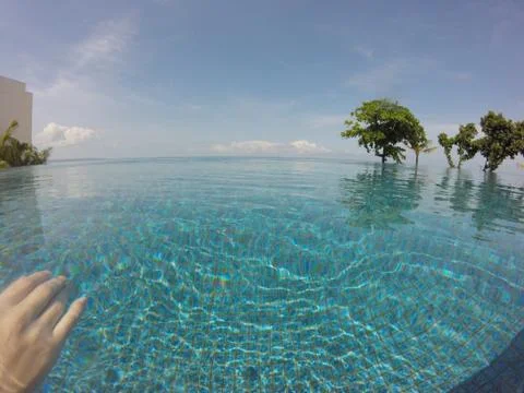 Infinity Pool View Sea Ocean Bali Indonesia Stock Photos