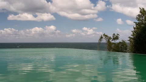 Infinity Pool Water Surface Reflecting Dramatic Clouds Video stock 347984510