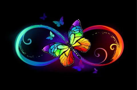 Infinity with rainbow butterfly Stock Illustration