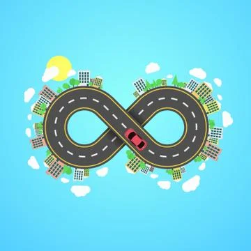Infinity road. An endless journey through the world. The carriageway. Cartoon Illustrazione stock