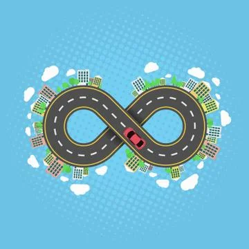 Infinity road. An endless journey through the world. The carriageway. Cartoon Stock Illustration