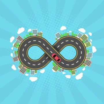 Infinity road. An endless journey through the world. The carriageway. Cartoon Stock Illustration