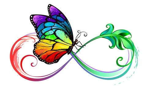 Infinity with seated rainbow butterfly Stock Illustration