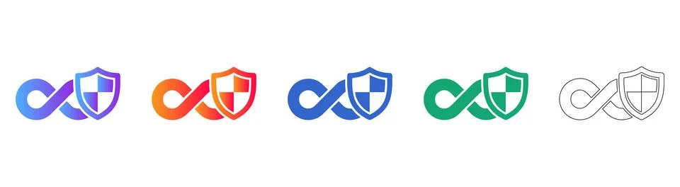 Infinity Security Shield Icons Set Stock Illustration