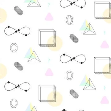 Infinity shape and cubes nineties seamless vector pattern Stock Illustration