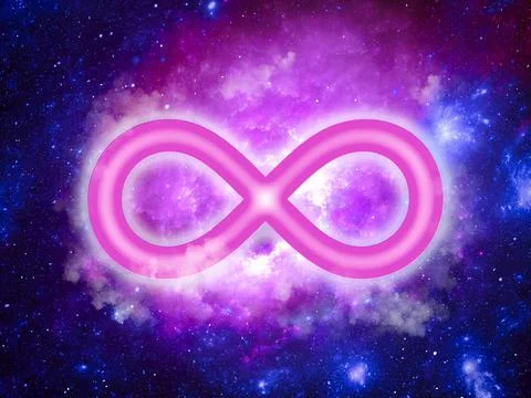 Infinity sign on the background of space landscape - abstract 3d illustration Stock Illustration