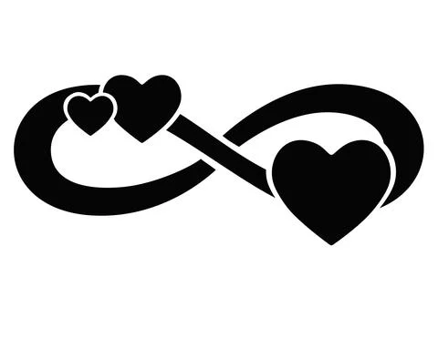 Infinity sign with three hearts - vector silhouette illustration for logo Stock Illustration
