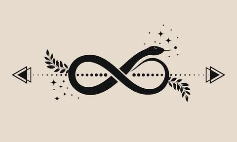 Infinity snake, mystical serpent curled up in shape of infinity sign, celestial Stock Illustration