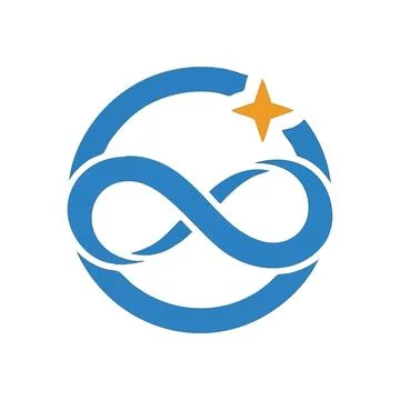 (Infinity Star Loop Emblem. A dynamic blue mark, showcasing an eternal path.. Stock Illustration