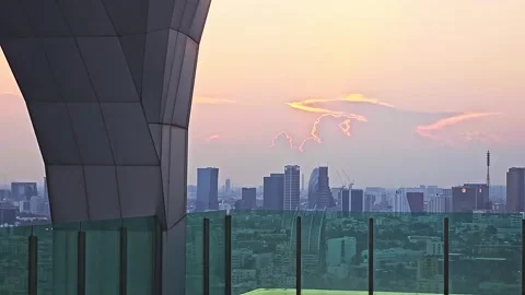 Infinity Swimming Pool with Sunset in Bangkok with Cityscape Background. Stock Footage 288930191