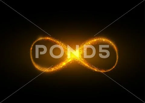 Infinity symbol background. Light yellow gold neon infinite, eternity concept Stock Illustration