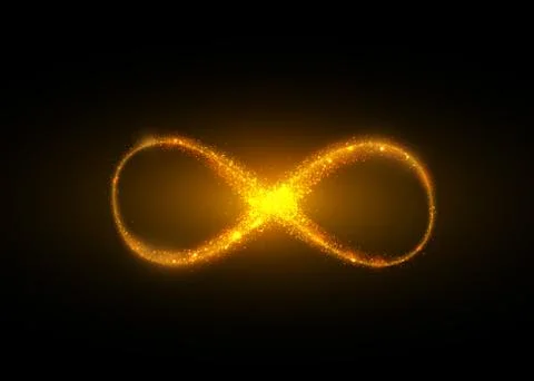 Infinity symbol background. Light yellow gold neon infinite, eternity concept Stock Illustration