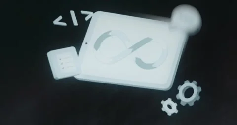 Infinity symbol, checklist icon, code symbol and gears Stock Footage 313493150