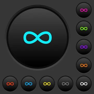 Infinity symbol dark push buttons with color icons Illustrazione stock