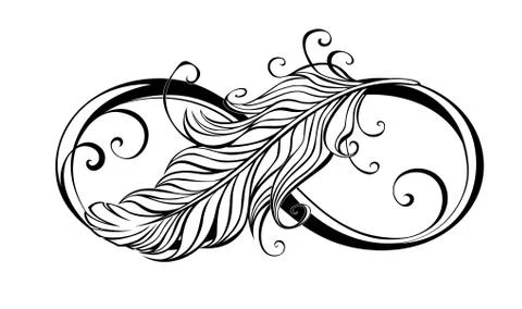 Infinity symbol with feather Stock Illustration