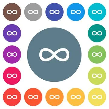 Infinity symbol flat white icons on round color backgrounds Stock Illustration