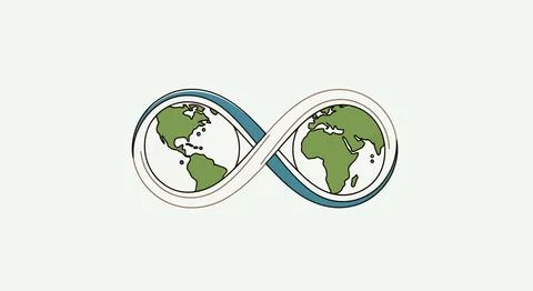Infinity symbol with green world map globe Stock Illustration