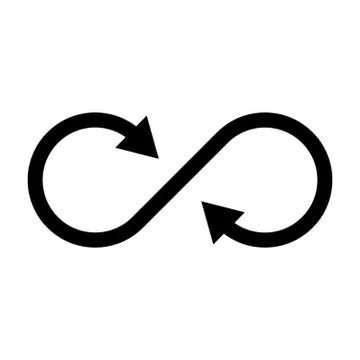 Infinity symbol icon with both side arrows. Concept of infinite, limitless and Stock Illustration