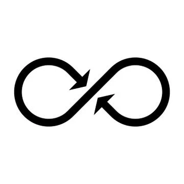 Infinity symbol icon with both side arrows. Concept of infinite, limitless and Stock Illustration