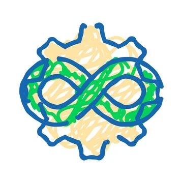 Infinity symbol integrating with mechanical gear doodle Stock Illustration