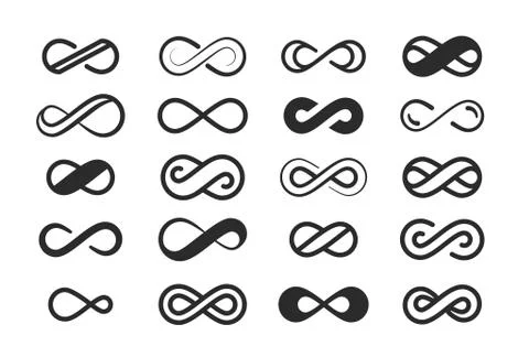 Infinity symbol large set. Space infinite eights sign loop design geometric Stock Illustration