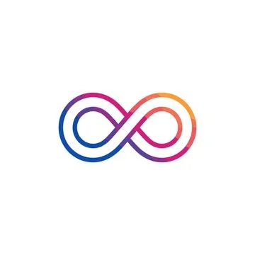 Infinity symbol logo with a vibrant gradient of blue, purple, pink, and orang Stock Illustration
