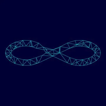 Infinity symbol low poly triangulation triangulated polygonal electric cyan b Ilustración de archivo