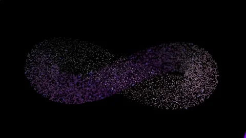 Infinity symbol made of small particles moves smoothly on screen, with part.. Video stock 305825577