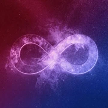 Infinity symbol or sign Red Blue. Abstract night sky background Stock Illustration