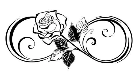 Infinity symbol with outline rose Stock Illustration