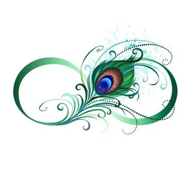Infinity symbol with peacock feather Stock Illustration