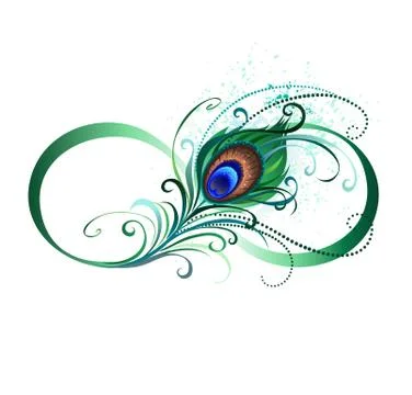 Infinity symbol with peacock feather Stock Illustration