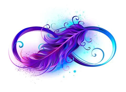 Infinity symbol with purple feather Stock Illustration