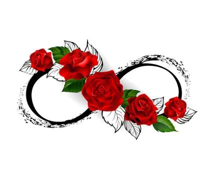 Infinity symbol with red roses Stock Illustration