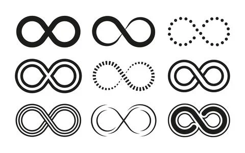 Infinity symbol set of 9 icons. Vector illustration. Stock Illustration